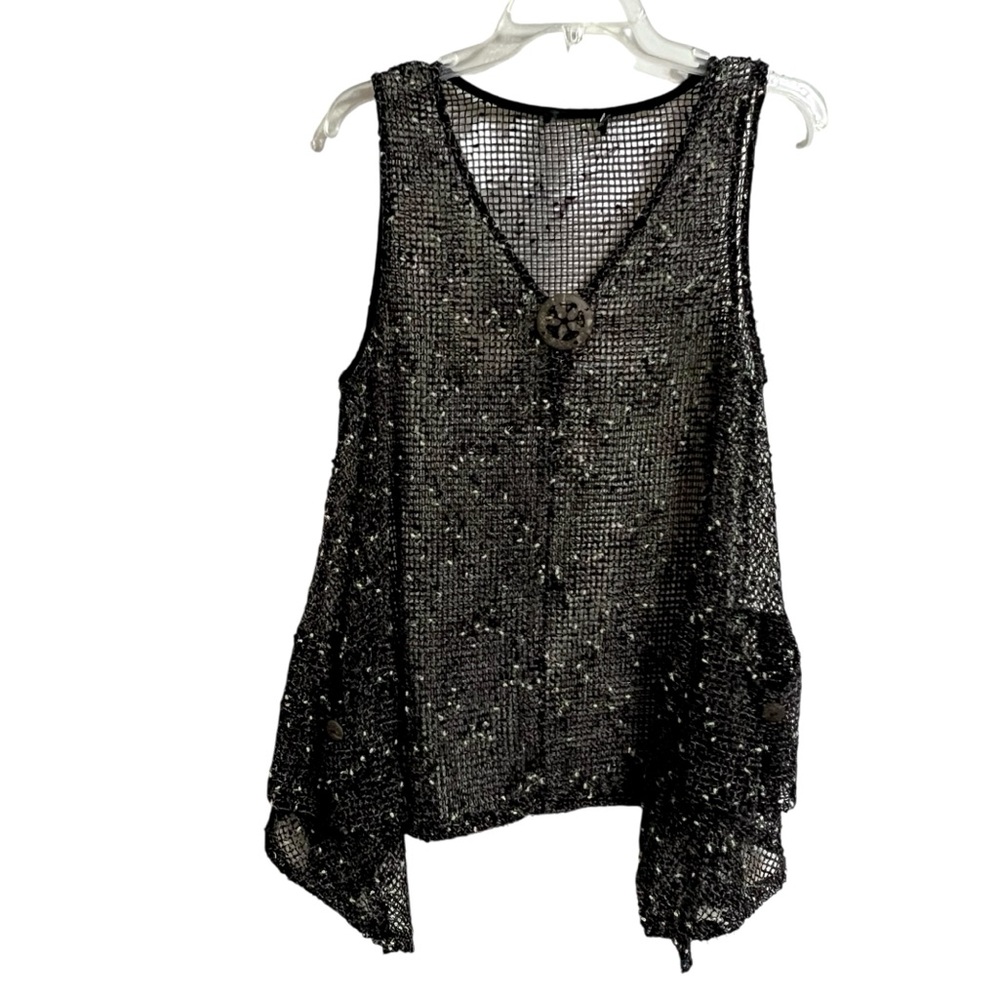 Fairy Grunge Lagenlook Swing Tank Top M Black Pockets Mesh Asymmetric Oversized